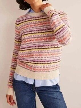 Boden Edie Fair Isle Crewneck Sweater Size L Nordic Cabincore Winter